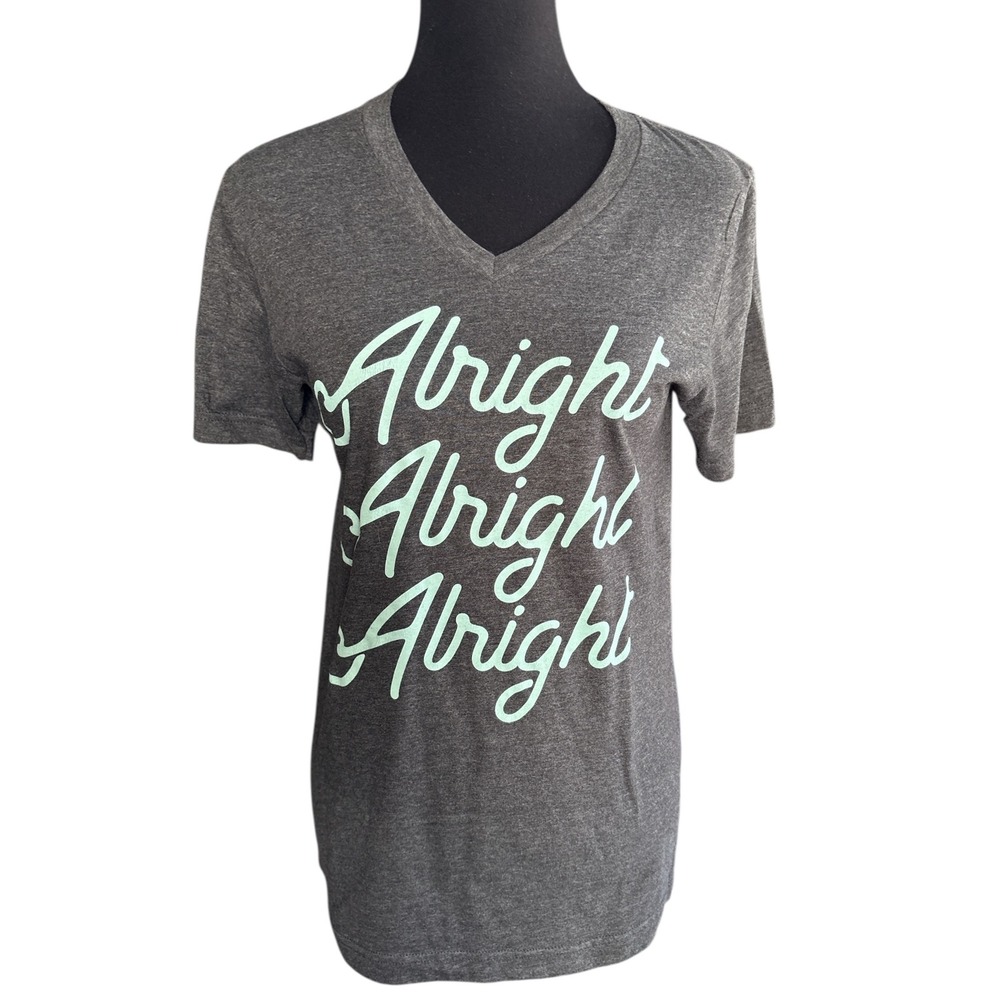 Ruby's Rubbish Alright, Alright, Alright Gray V-Neck Graphic Tee, Size Small